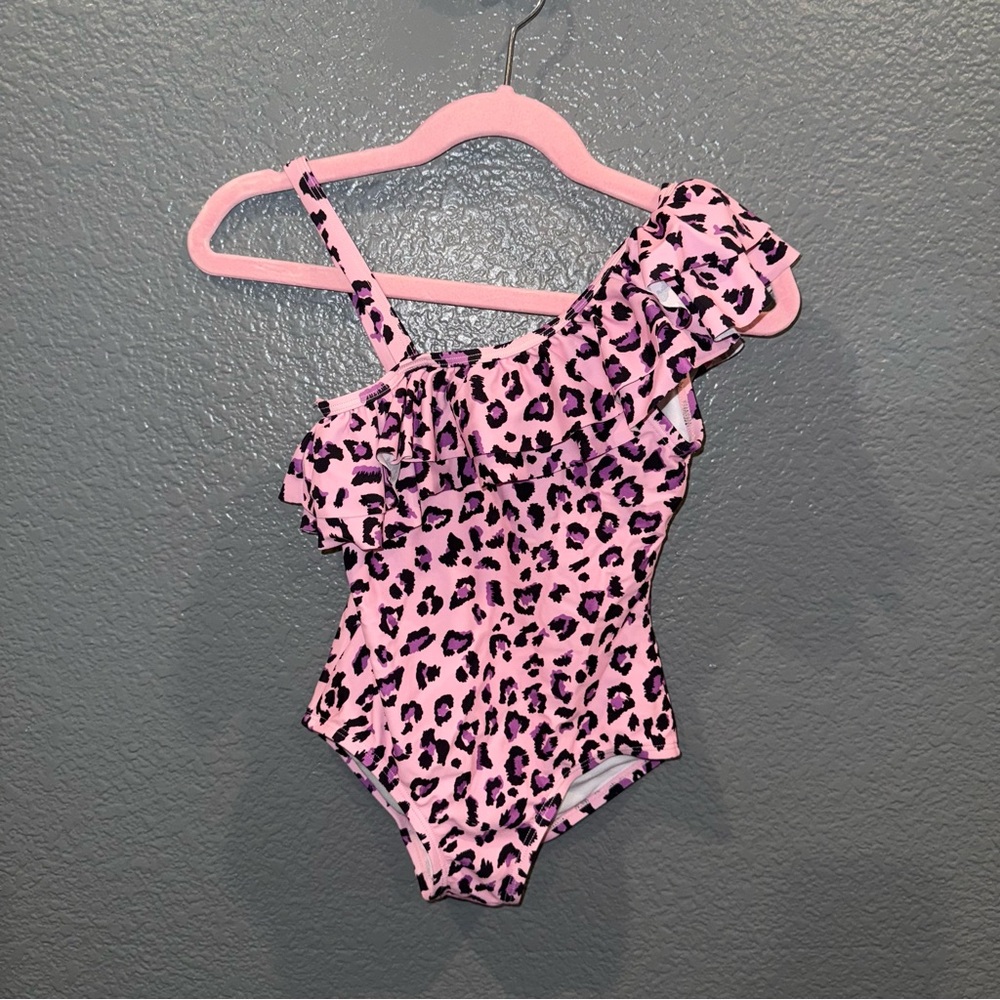 Girls Pink Size 5 Kami Leopard Animal Print One Piece Swimsuit